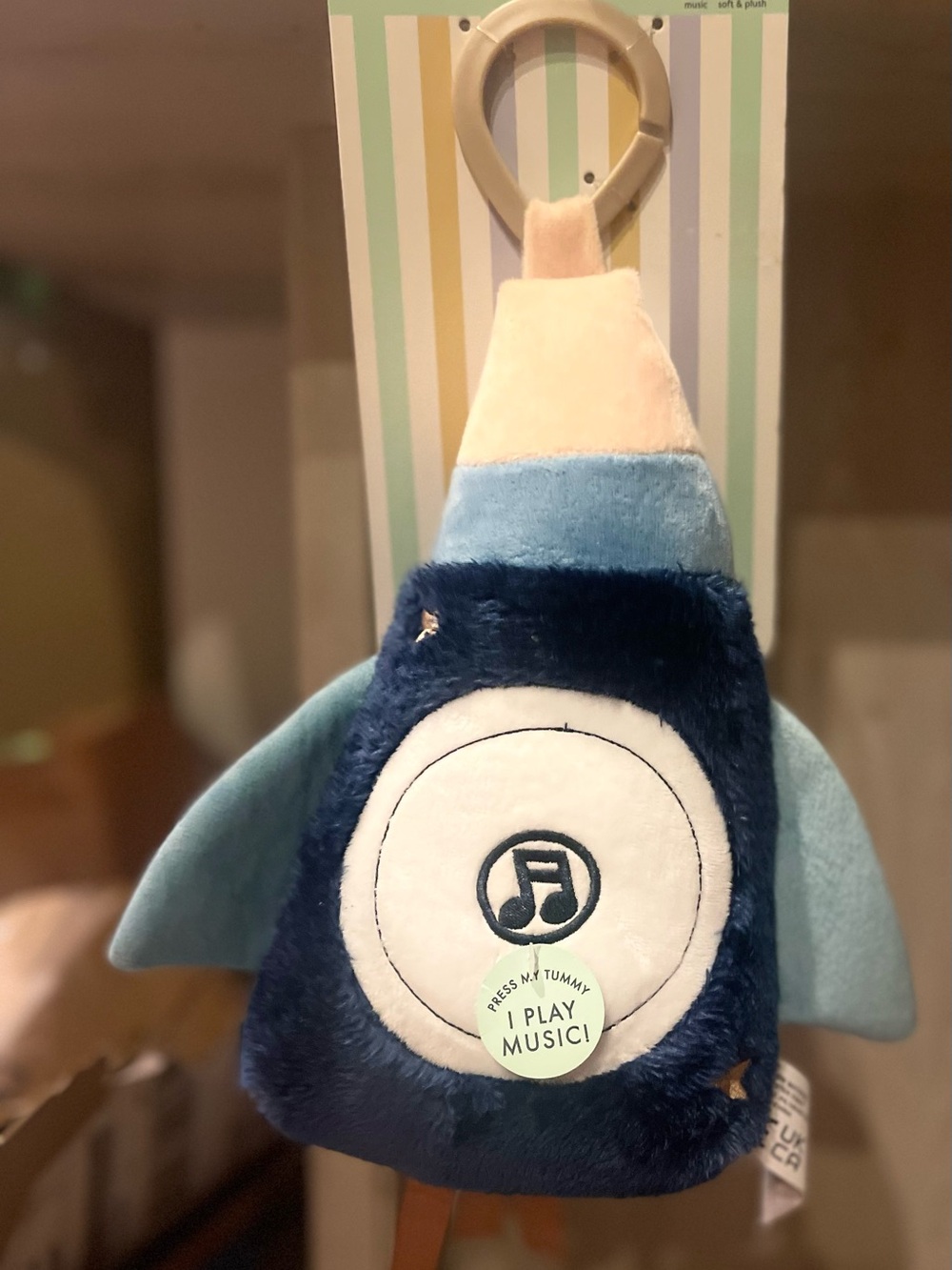 Plush Rocket Musical Toy in Navy & Light Blue